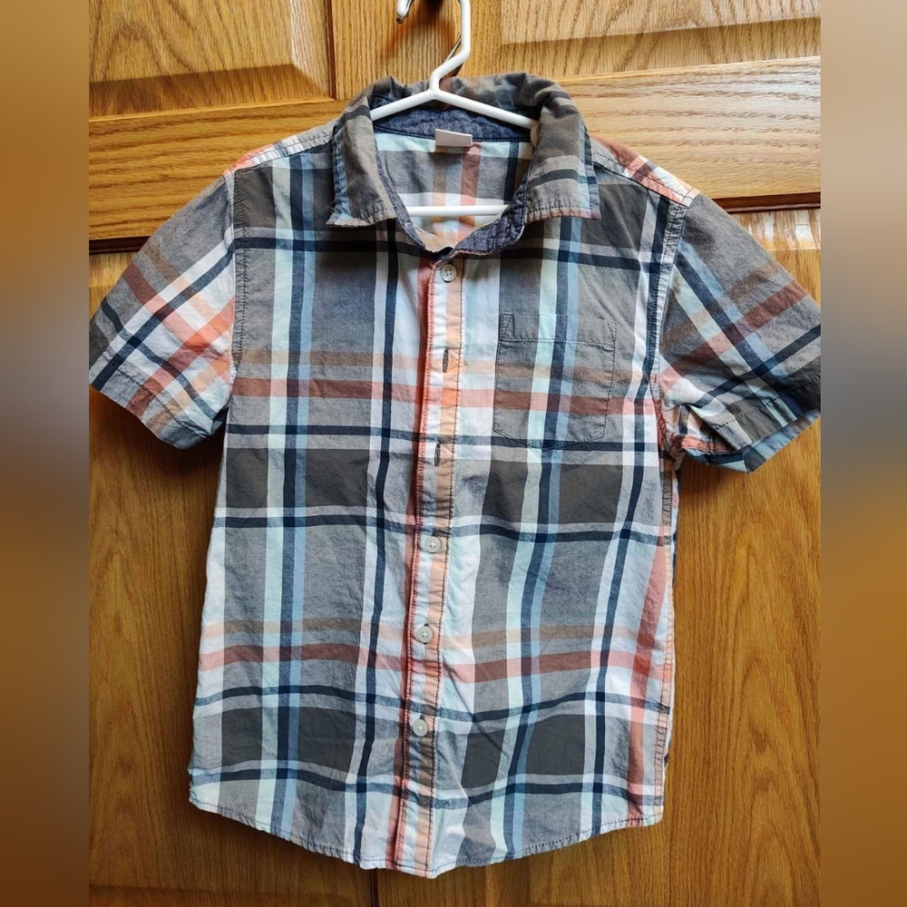 Gymboree Boys M Plaid Shirt - Gray, Blue, and Orange